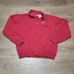 Reebok Sweater Mens Large Red Quarter Zip Pullover Mock Neck Preppy Dad Fleece
